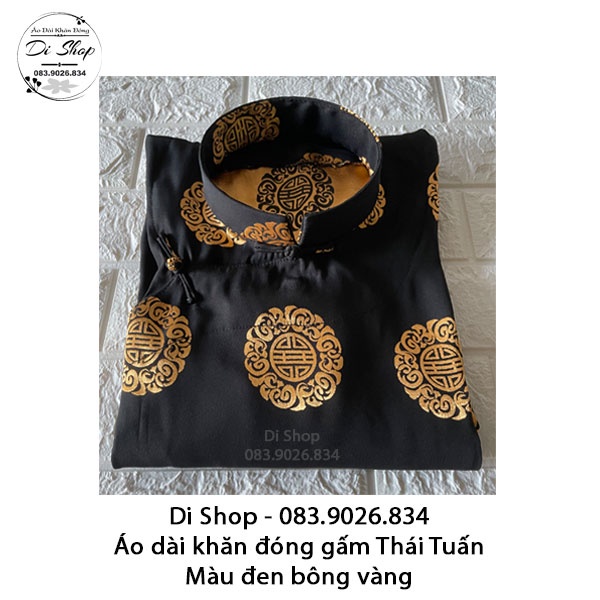 Áo dài khăn đóng nam vải gấm Thái Tuấn cao cấp - MÀU ĐEN BÔNG VÀNG