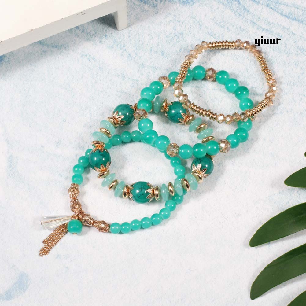 Set 4 Vòng Tay Chuỗi Hạt Ngọc Trai Nhân Tạo Phong Cách Boho