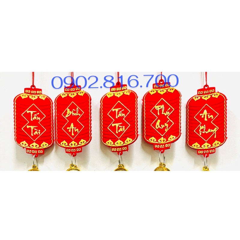 Set 5 Liễng nhung đỏ hình lồng đèn nhung đỏ đủ chữ treo cây mai - đào - tắc phụ kiện trang trí tết