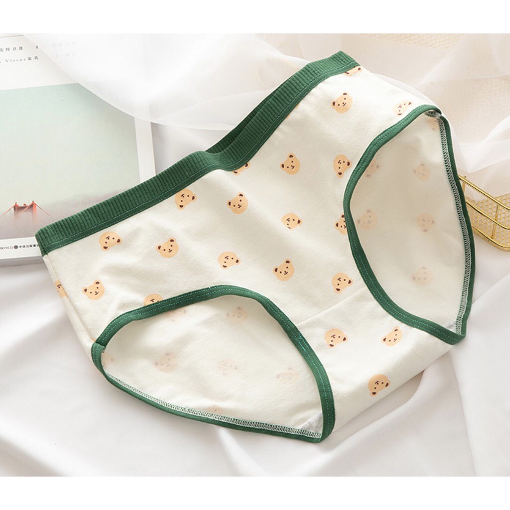 Quần Lót Gấu Xanh Lá Cây Họa Tiết Gấu Siêu Cute Chất Liệu Cotton Thoáng Mát Dành Cho Bạn Nữ