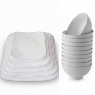 Bộ bàn ăn 22 món đĩa vuông sứ trắng dùng trong nhà hàng khách sạn