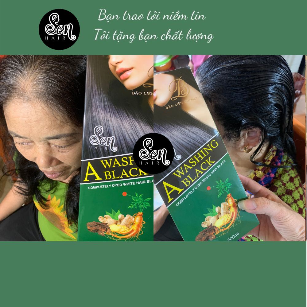 Dầu gội phủ bạc Sen Hair 500ml,dầu gội nhuộm tóc thảo dược đen tóc chỉ sau 10 phút