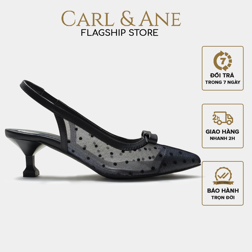 Carl & Ane - Giày cao gót mũi nhọn phối dây lưới thời trang công sở 2022 cao 5cm màu đen - CL030