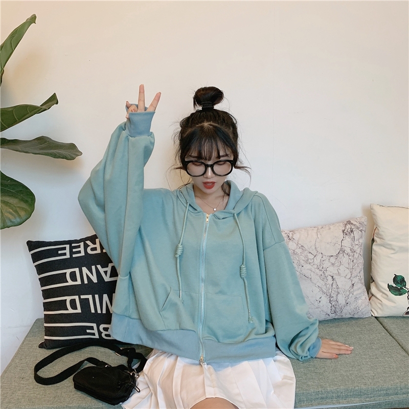 Áo Hoodie Croptop Dài Tay Phối Khóa Kéo Xinh Xắn Dành Cho Nữ