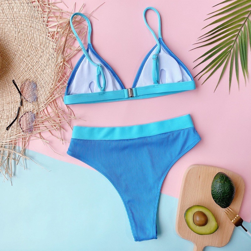 [BKN977] &lt;ÂU&gt; SET BIKINI XANH BLUE VẢI GÂN (CẠP CAO)