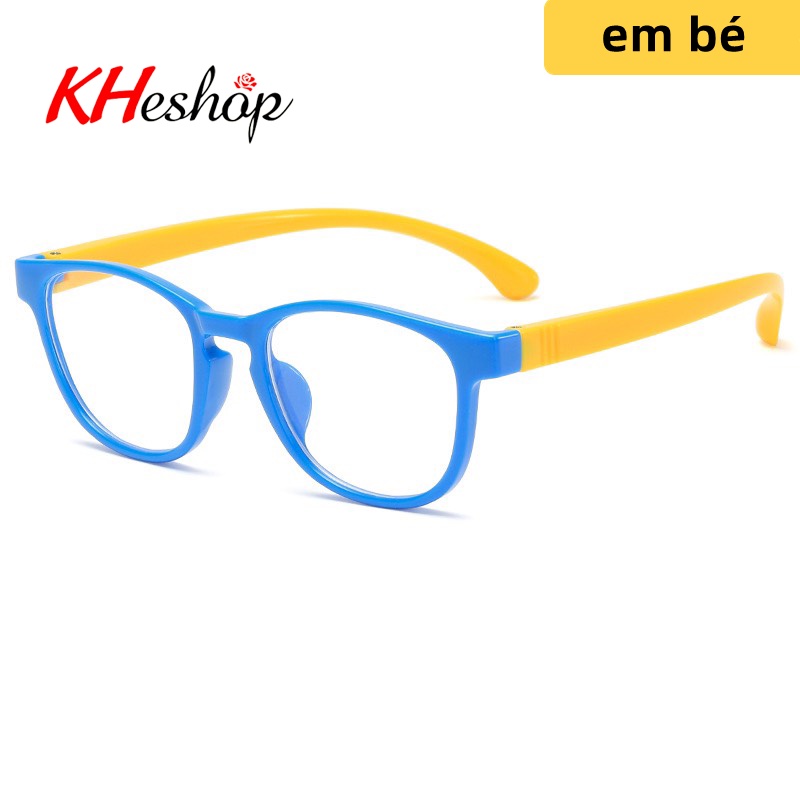 Kính trẻ em gọng Silicone dẻo bền, chống ánh sáng xanh cho bé trai bé gái,  2-11 tuổi mã Y3101