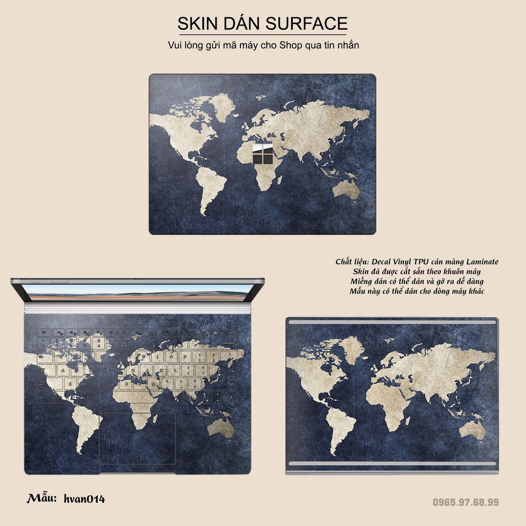 Miếng dán Skin bảo vệ mặt lưng Surface Pro 2/ Pro 3/ Pro 4/ Pro 5/ Pro 6/Pro 7/Pro X / Surface Go /Book in hình sưu tầm