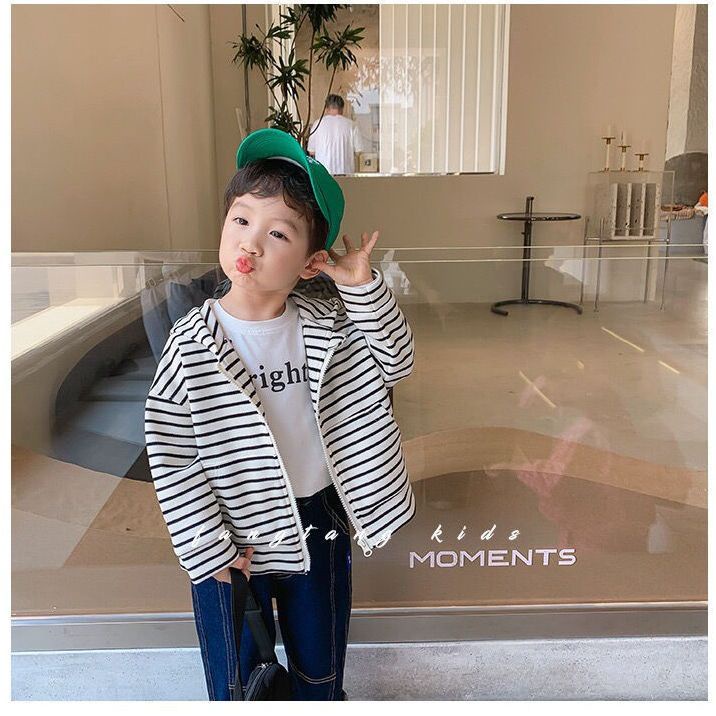 Phong Cách Mới Đặc Biệt Offer ~ Áo Khoác Mỏng Có Dây Kéo Có Mũ Trùm Đầu Dễ Phối Đồ Cho Bé Trai