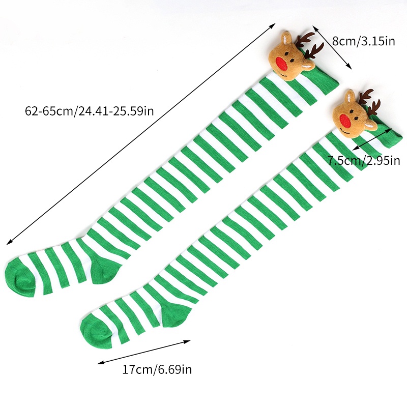 Vớ Dài Qua Gối Họa Tiết Kẻ Sọc In Hình Tuần Lộc Giáng Sinh Dễ Thương Cỡ Lớn Cho Nữ