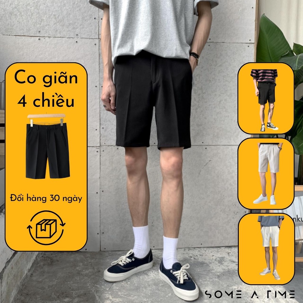 Quần Short Nam Đen Vải Tây Âu Cạp Nút Thoáng Mát Đi Biển Phong Cách Hàng Quốc-QD06