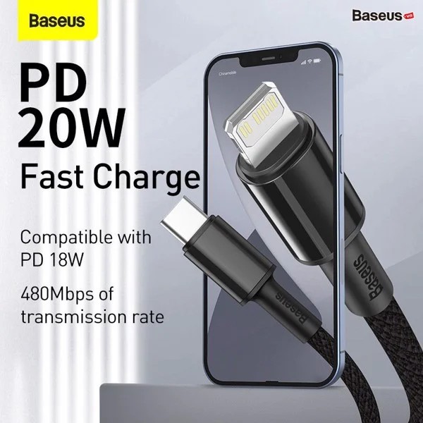 Cáp Sạc Nhanh Baseus PD 20W Cho iPhone 12 Pro Max 11 Xs X USB Type-C, Dây Dữ Liệu Cho Điện Thoại iPad Air 2020