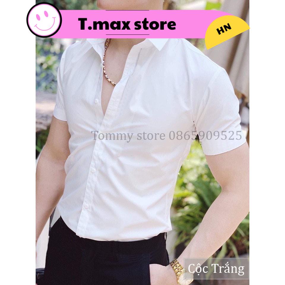 Áo Sơ Mi Nam Tay Ngắn Trắng Đen chất đẹp, sơ mi nam cộc tay body Hàn Quốc