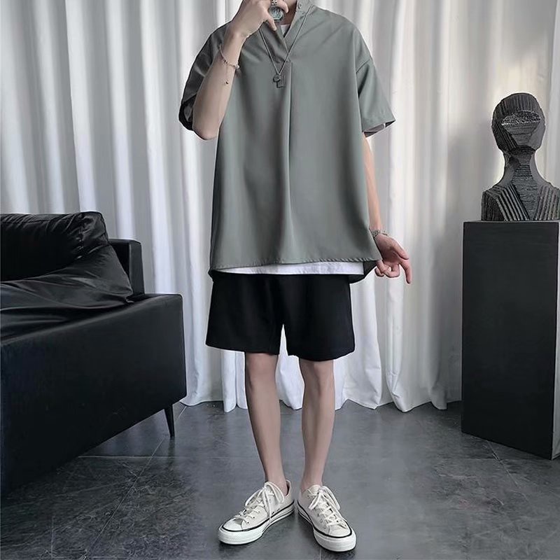 Áo Sơ Mi Trắng Cổ Tròn Dáng Rộng Tay Ngắn Phong Cách Hàn Quốc Thời Trang Mùa Hè Hàng Mới Dành Cho Nam 2021