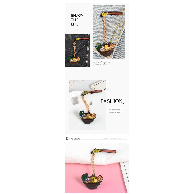 Ghim cài áo QIHE JEWELRY hình tô mì ramen hoạt hình sáng tạo dễ thương