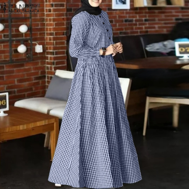 Zanzea Đầm Maxi Dài Tay In Họa Tiết Phong Cách Hồi Giáo Thời Trang Cho Nữ