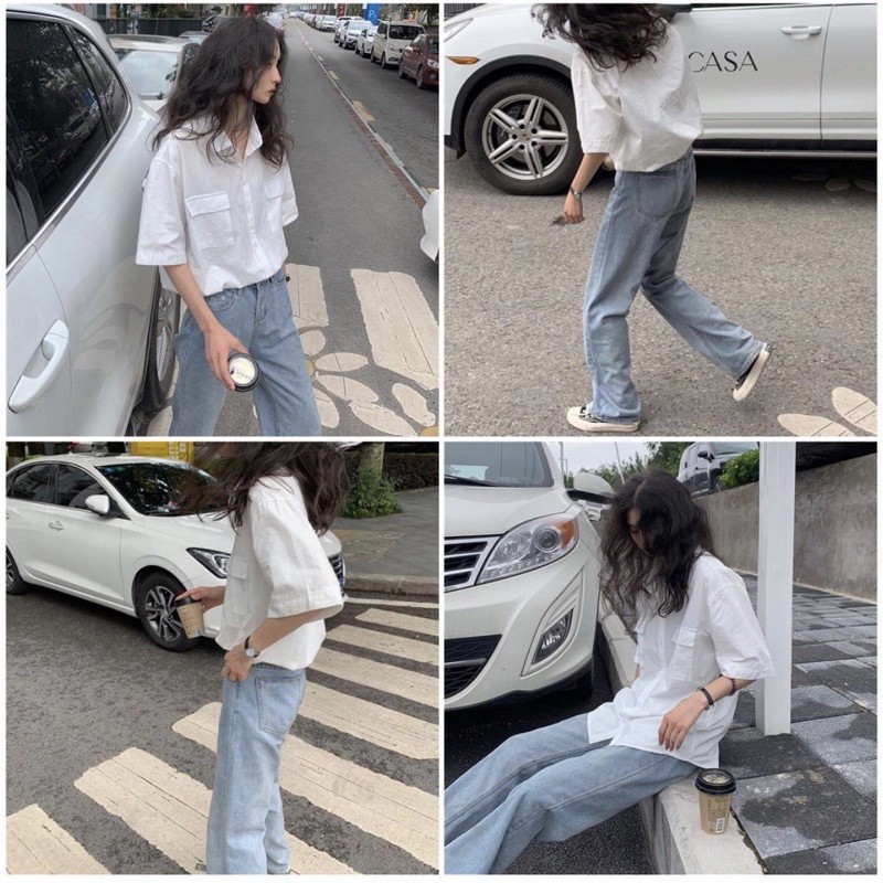 [Áo Sơ Mi Nữ] [Áo Sơ Mi Túi Hộp] [Áo Sơ Mi Form Rộng] Áo Sơ mi nữ form rộng, túi hộp cộc tay. | BigBuy360 - bigbuy360.vn