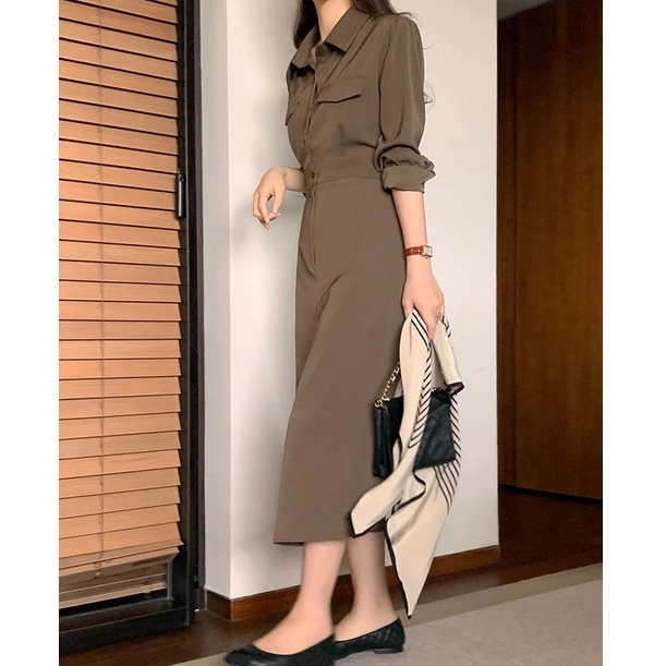 Đầm cổ polo tay dài phối dây buộc thời trang thanh lịch 46775