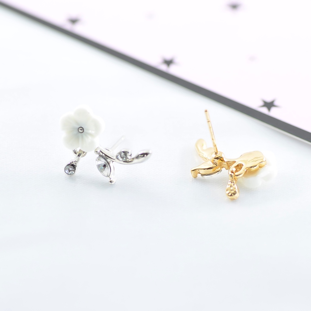 Bông Tai Hình Lá Hoa Đính Đá Cho Nữ