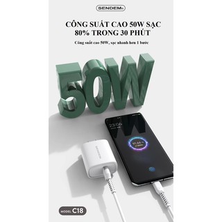 Bộ sạc siêu nhanh SENDEM C18 công suất 50W hỗ trợ Qualcom3.0, VOOC cho các điện thoại đời cao của Samsung,, iPhone, Oppo