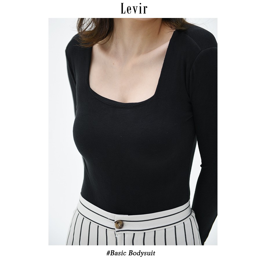 Áo Bodysuit ôm trơn cổ vuông dài tay nữ BASIC LEVIR