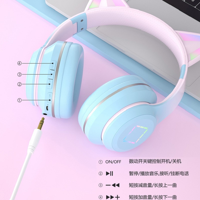 Tai Nghe Chụp Chup Tai Bluetooth Không Dây Chống ồn Blutooth Chơi Chơi Game Tai Nghe Pro Gameming Gaming Android Mèo Headphone Có Mic