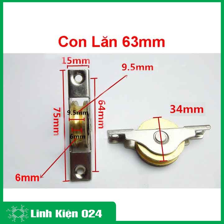 Bánh xe ròng rọc, con lăn trượt cửa tủ, cửa lùa bằng đồng nguyên chất 39mm/53mm/63mm