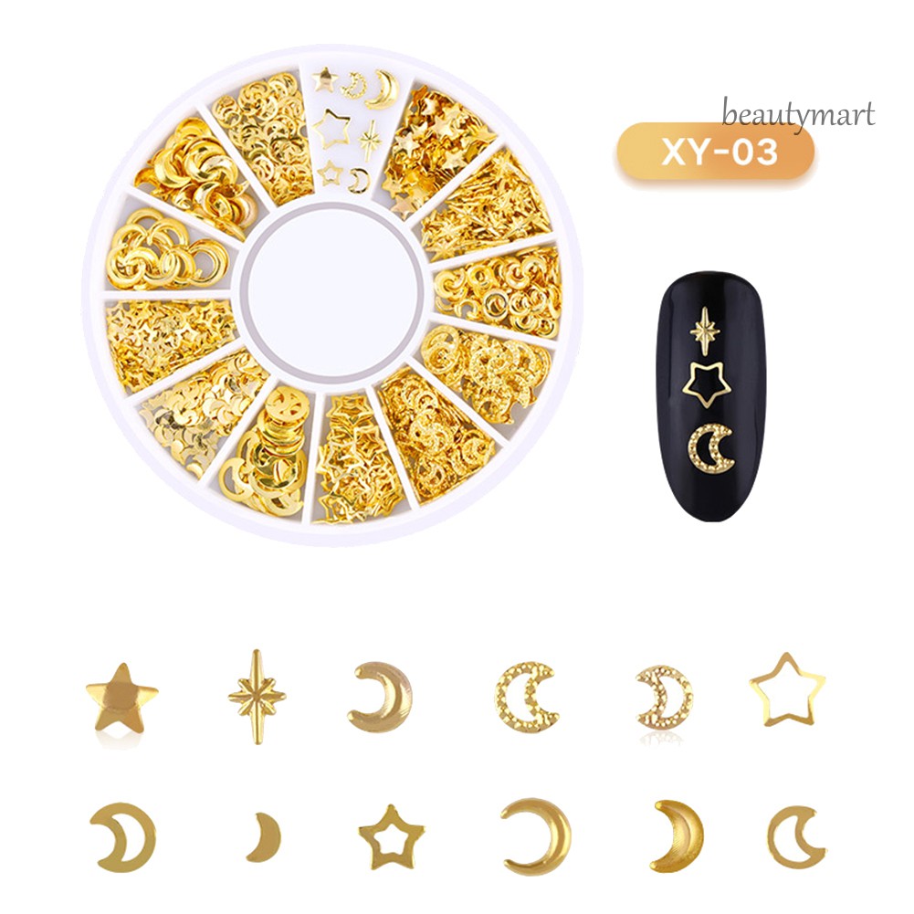 [Hàng mới về] Phụ kiện dán móng trang trí hình mặt trăng/ngôi sao/trái tim/bông hoa 3D bằng kim loại