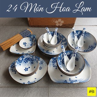 Bộ bát hoa lam 24 món phong cách Nhật Bản - có ảnh thật