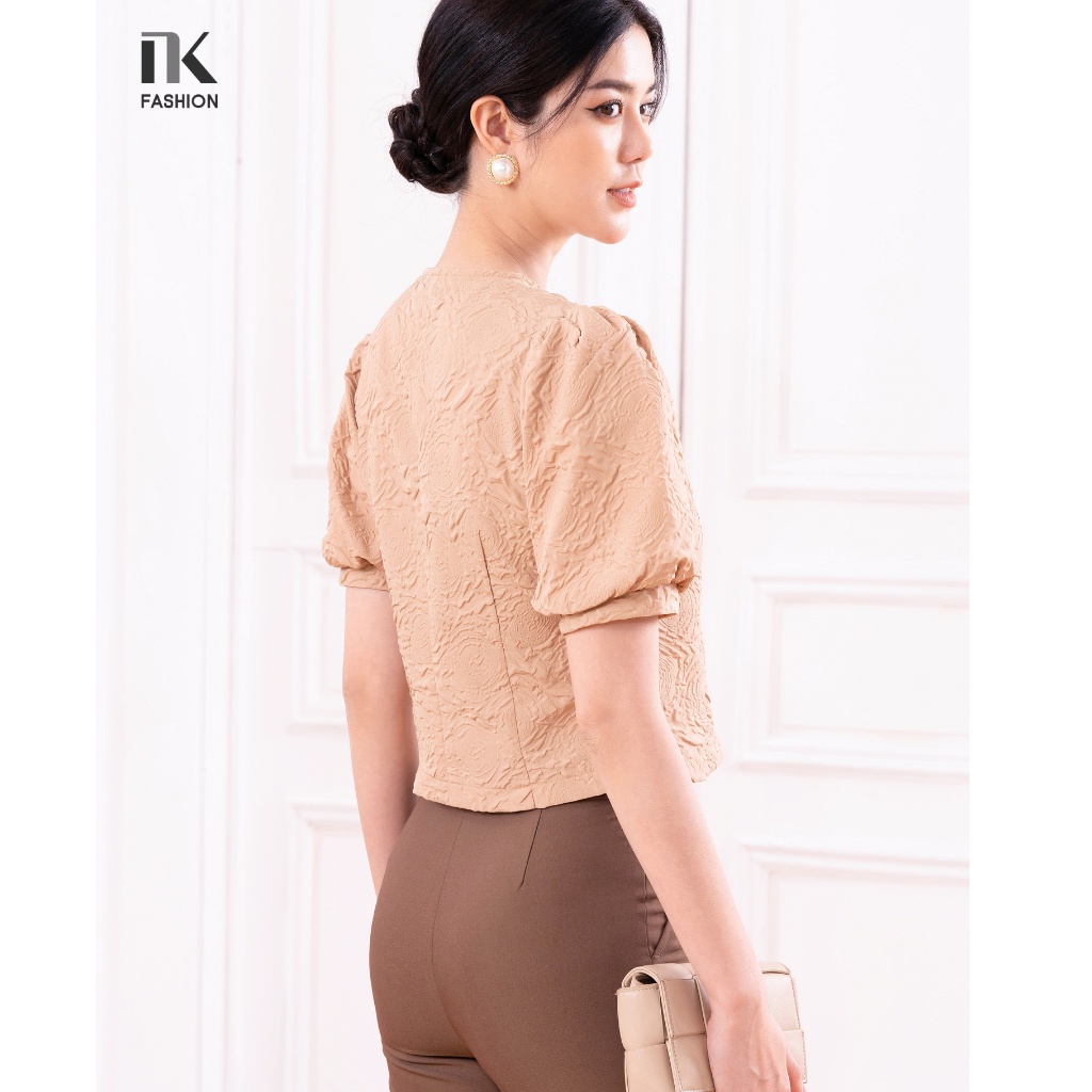 Áo Sơ Mi Nữ NK Fashion Hoa Dập Nổi Thiết Kế Tay Bồng Thanh Lịch Chất Liệu Vải Hàn Cao Cấp Không Nhăn Nhàu NKSM2204002