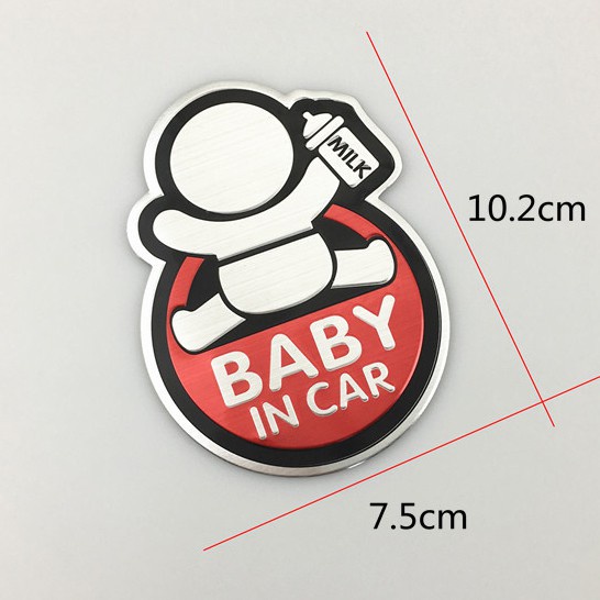 Tem nhôm Baby In Car dập nổi cao cấp dành cho ô tô, decal dán xe hơi - Kcar