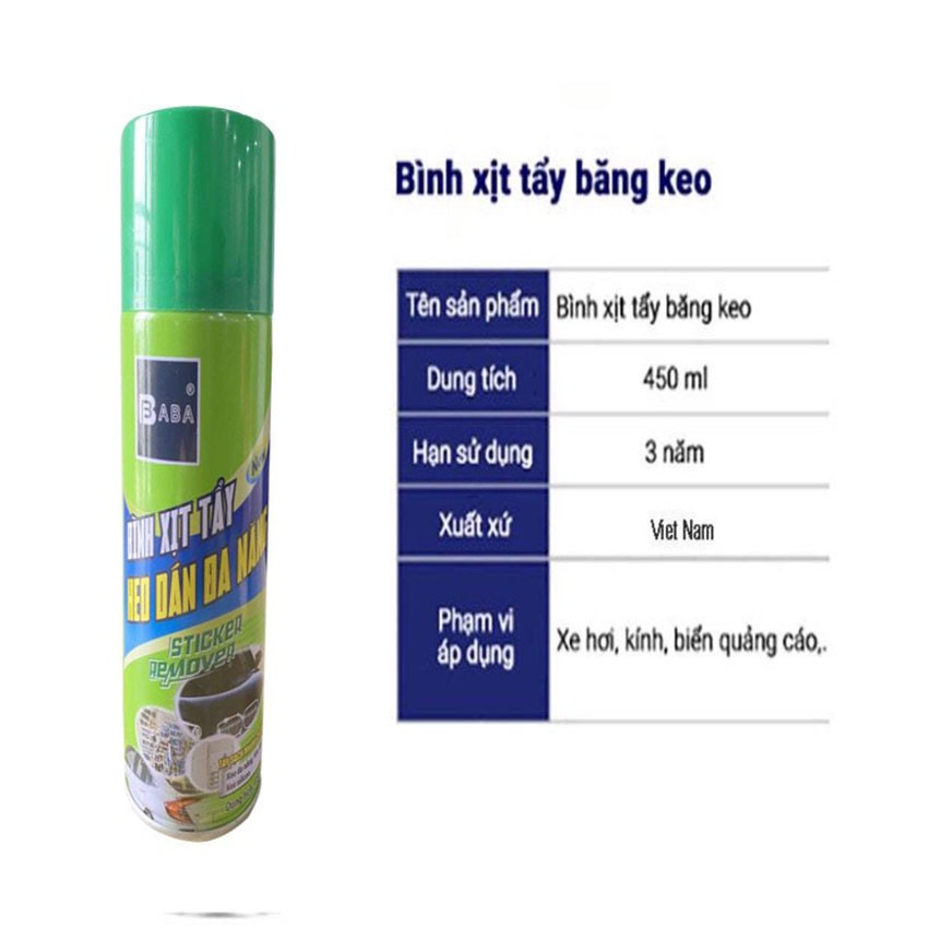 Bình xịt vệ sinh tẩy keo Baba, tẩy vết băng dính, nhựa đường bám trên xe Oto, đồ nội thất | BigBuy360 - bigbuy360.vn