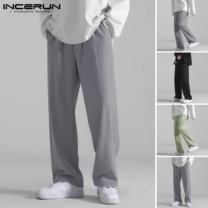 Quần dài INCERUN ống rộng màu sắc đơn giản cho nam