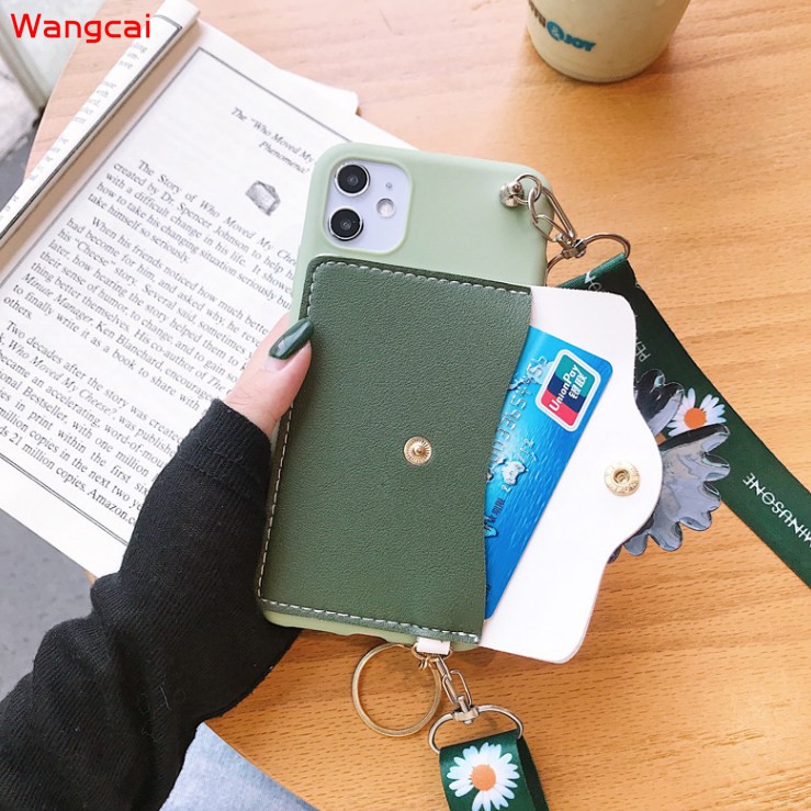 Ốp điện thoại da dạng ví đựng thẻ hình hoa cúc có dây cho Samsung Galaxy A90 A80 A70 A60 A50 A50S A30S A40 A30 A20 A10