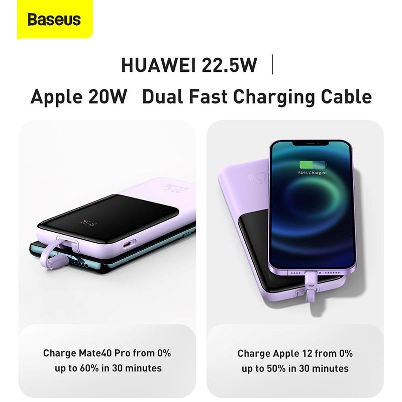 Pin dự phòng sạc nhanh 22.5W Baseus Elf Digital Display Fast Charge Power Bank 10000mAh ( tích hợp cáp Type C và iPhone)