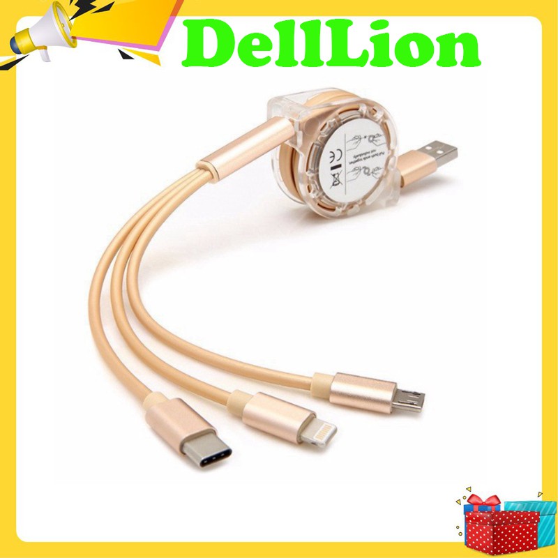 Sạc dây rút đầu usb đa năng 3 đầu sạc , cáp sạc 3 đầu - Hỗ trợ sạc nhanh