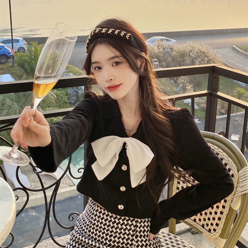 Áo Sơ Mi Khoác Ngoài Dài Tay Thắt Nơ Màu Sắc Retro Thời Trang Mùa Thu Mới