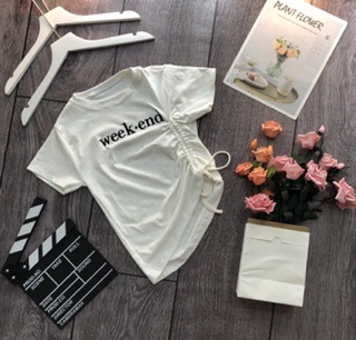 Áo thêu chữ rút eo