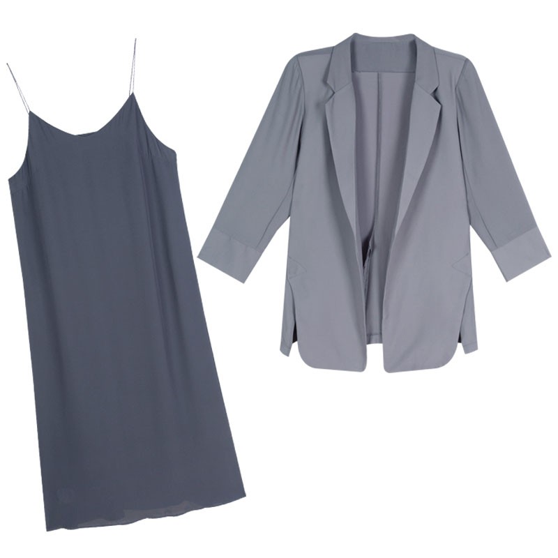 (ORDER) Set Áo Blazer mỏng nhẹ mùa hè thu+ Váy hai dây suông dài xẻ tà sang chảnh style Hàn Quốc (NEW ARRIVALS) | BigBuy360 - bigbuy360.vn