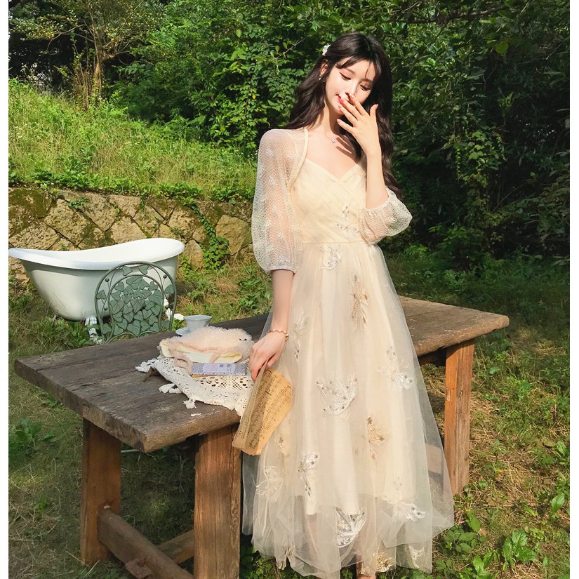 🍒🍒Set Áo Khoác Mỏng + Váy 2 Dây Công Chúa Siêu Cổ Tích Cho Nữ🍒🍒