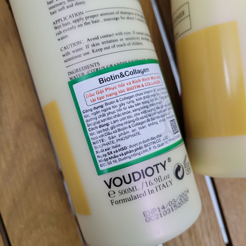 GỘI XẢ PHỤC HỒI MỌC TÓC TÁI TẠO NANG TÓC BIOTIN &amp; COLLAGEN VOUDIOTY 500ml - 1000ml