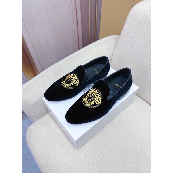 Giày tây lười nam da thật cao cấp lớp ngoài nhung sang trọng thương hiệu Versace cao cấp