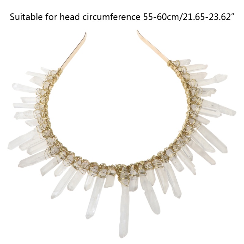 Vương Miện Cài Tóc Đính Pha Lê Nhân Tạo Màu Trắng Trong Suốt Phong Cách Boho Cho Cô Dâu