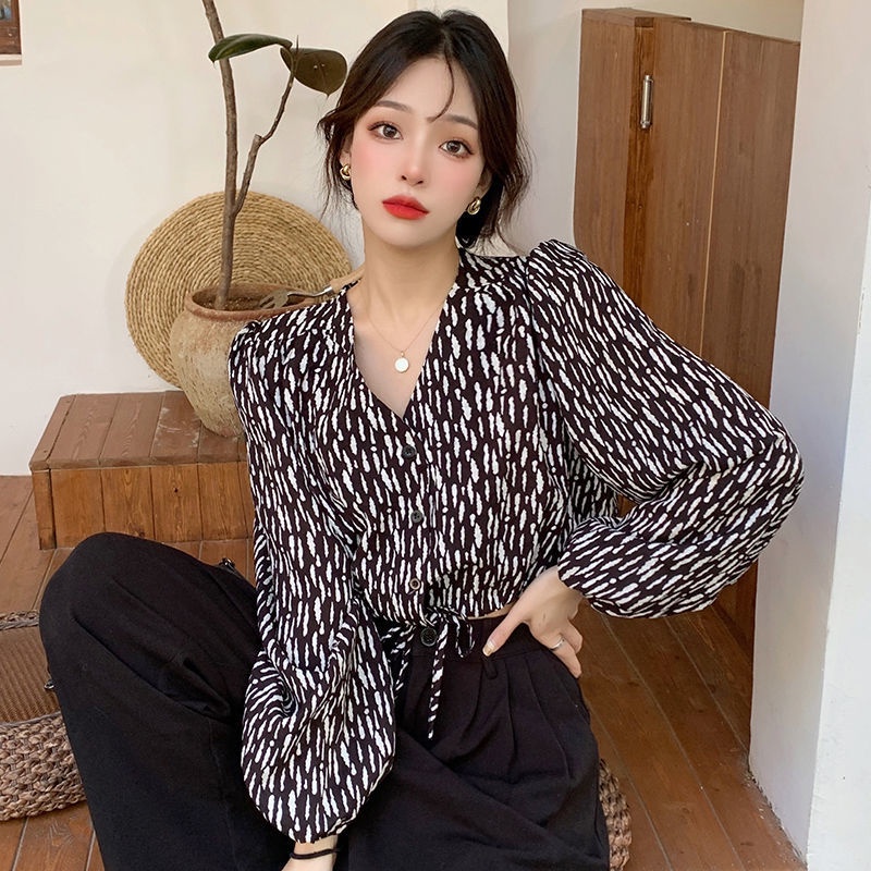 Áo Sơ Mi Tay Dài Dáng Rộng Họa Tiết Hoa Phong Cách Hàn Quốc Mới