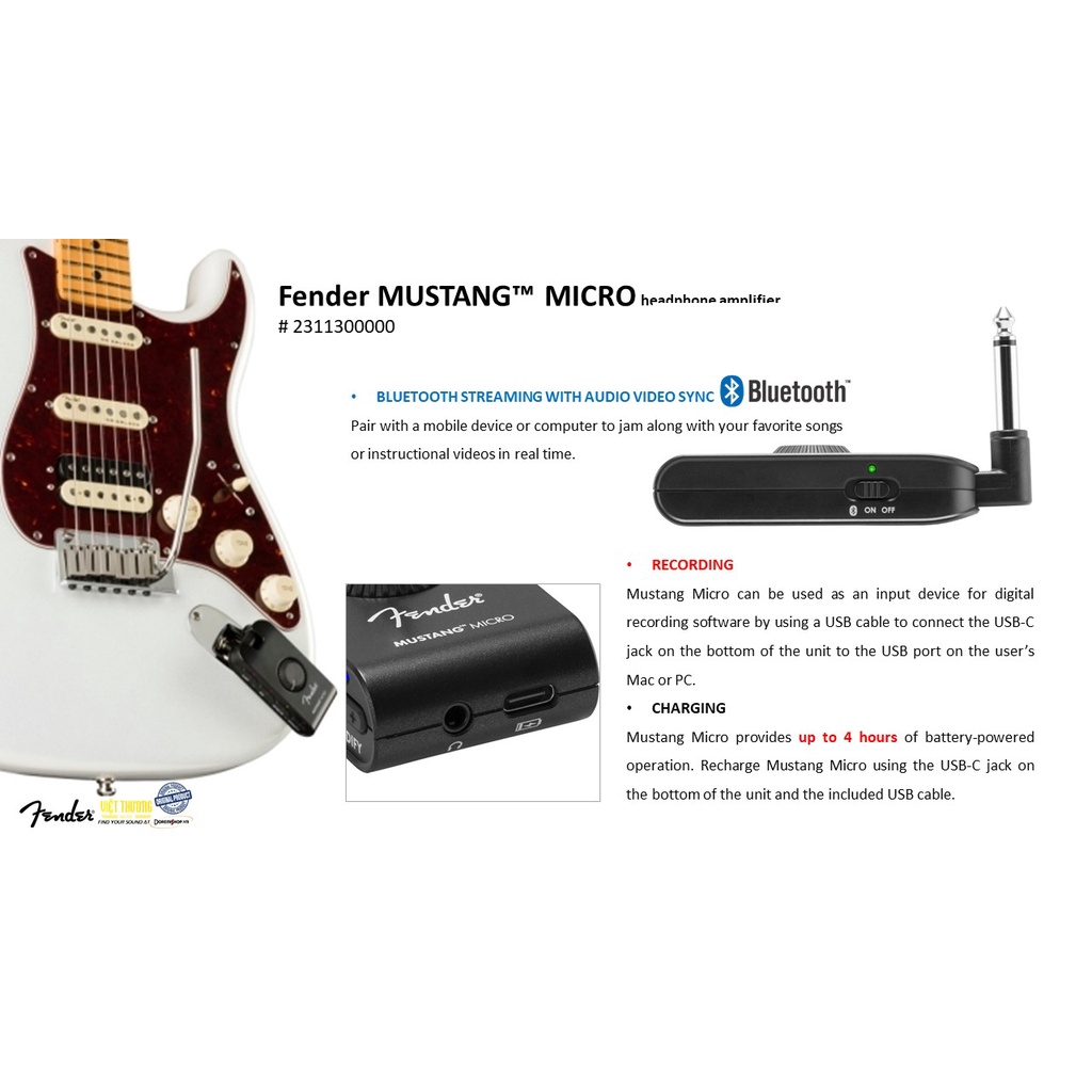 Thiết bị âm thanh đàn guitar điện Fender Amplug Mustang Micro