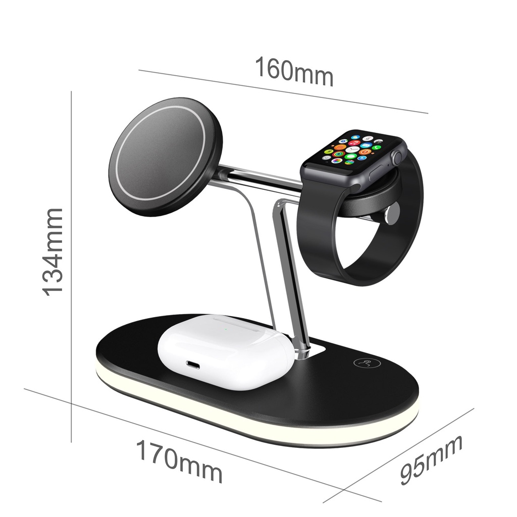 Đế sạc nhanh ko dây HOCE 15W 3 in1 có nam châm IP12 13 7 6 5 4 Pro