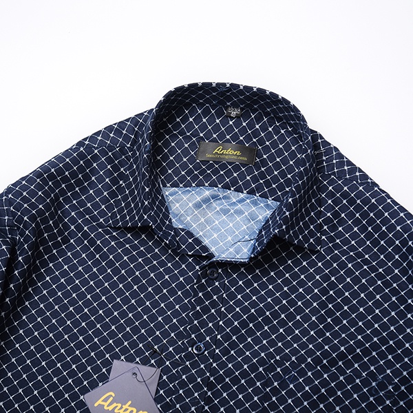 Áo Sơ Mi Nam Công Sở Trung Niên Thương Hiệu Anton Dài Tay Vải Cotton Họa Tiết Lưới Màu Xanh Đen - 301 | BigBuy360 - bigbuy360.vn