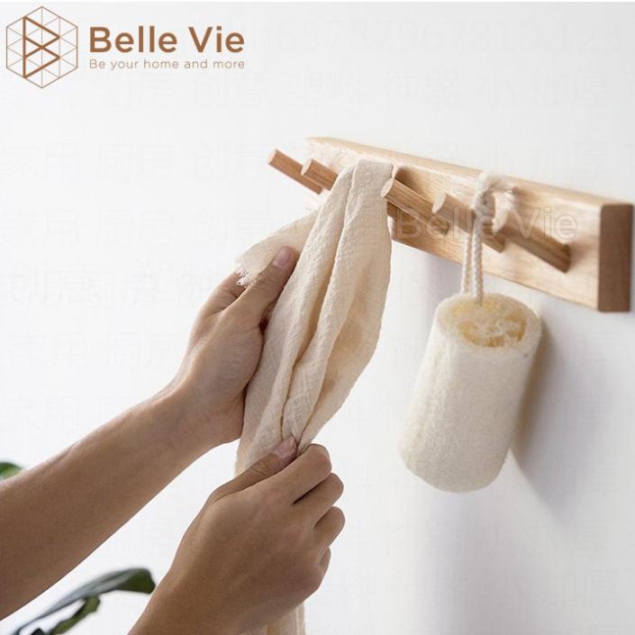 Móc Treo Quần Áo Gỗ Gắn Tường BELLEVIE Giá Treo Đồ Đa Năng Gỗ Thông Nhập Khẩu Gồm 6 Móc Treo