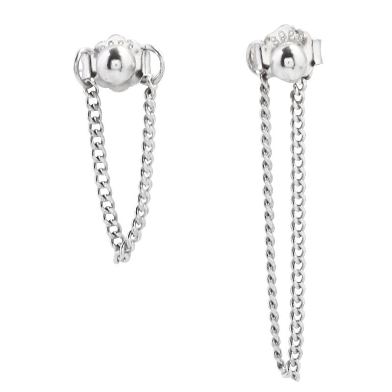 Exquisite earrings Bạc Dang Chuỗi Bông Tai Silver Dangle Chain Stud Earring Jewelry