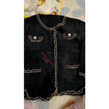0Áo khoác len lông thỏ mịn tiểu thư Forgirl sang trọng áo cardigan trơn