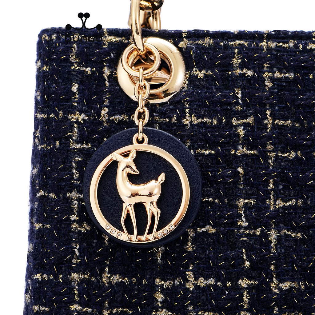 Túi Xách JUST STAR Tweed Charm Hươu DU172524 Xanh/ Đen/ Trắng